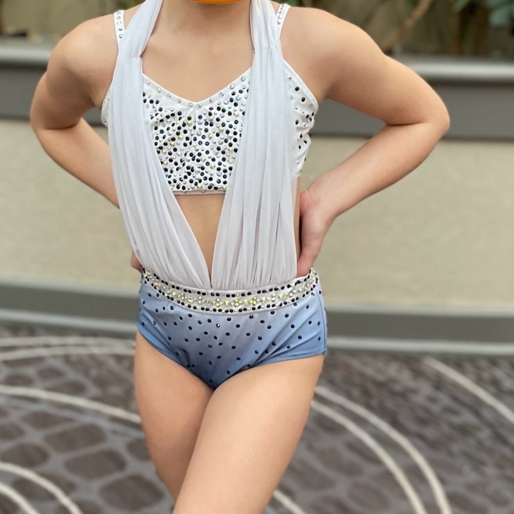 Glamour White and Blue Rhinestone Dance Costume